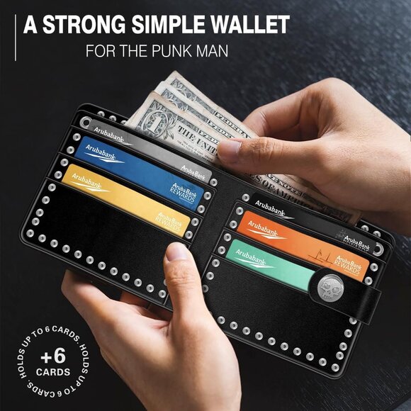 Gothic Chain Leather Wallet Goth Accessories Motif Design For Men's - Picture 3 of 7